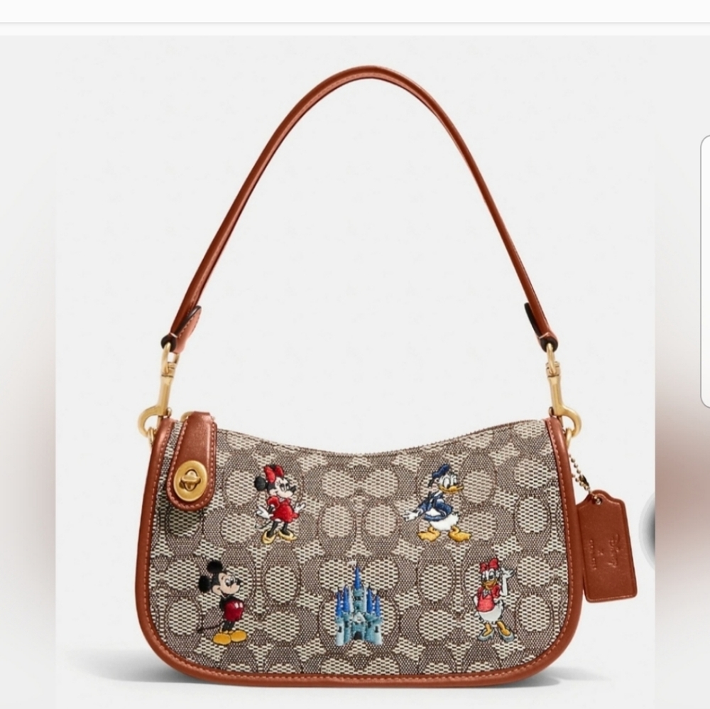 🎀NWT Authentic Disney X Coach Swinger Signature Textile Jacquard Mickey Mouse💖